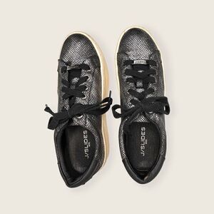 J/ Slides nyc metallic snakeskin platform sneakers women’s size 7.5 black